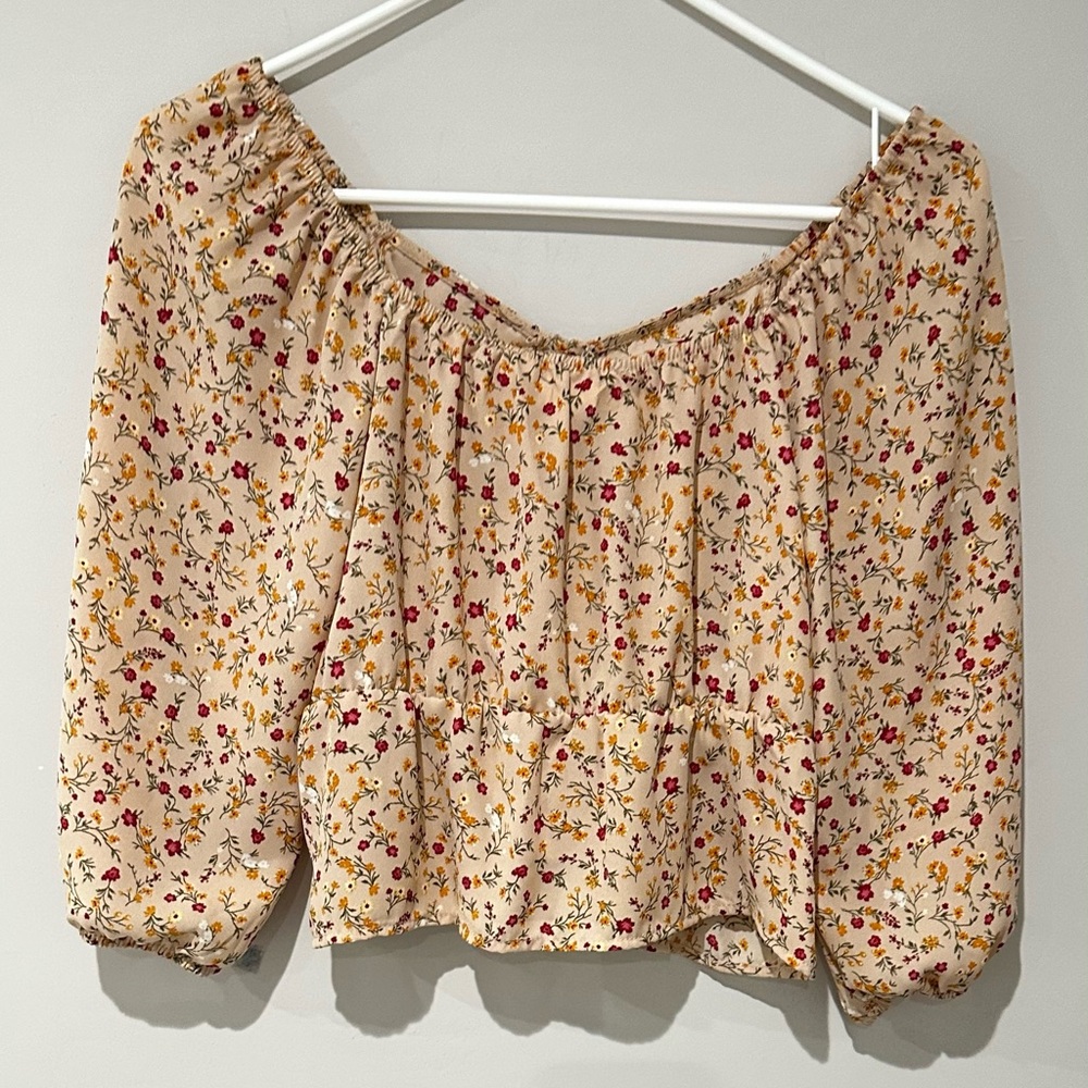 Pink Rose Rust Floral Peplum Tie-Front Blouse with Pink Accents - Picture 3 of 3